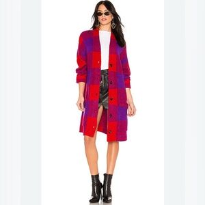 Blank NYC Vibrant Red and Purple Checkered Cardigan
